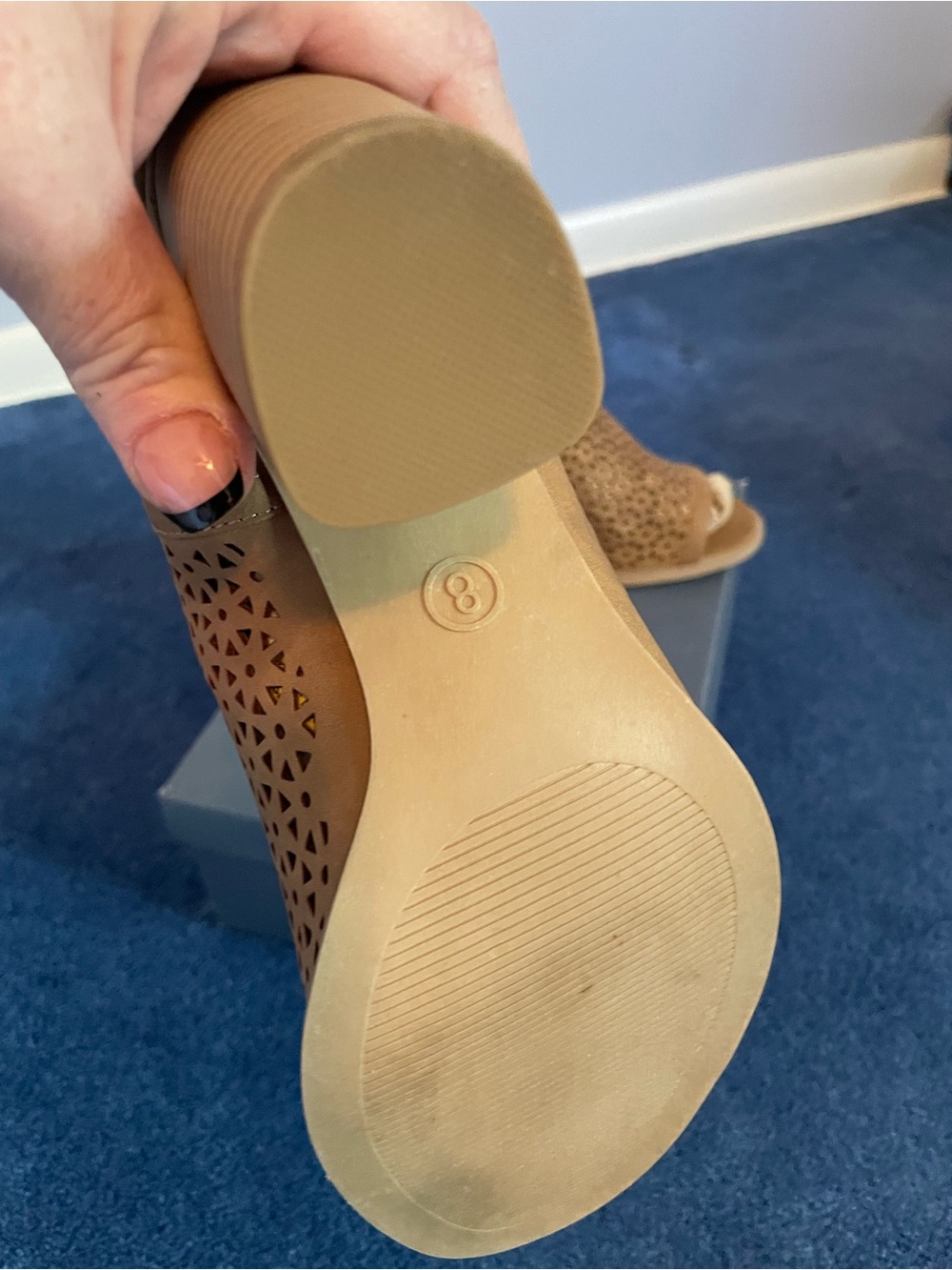 Women's Tan Laser-Cut Block Heel Sandals - Picture 3 of 3